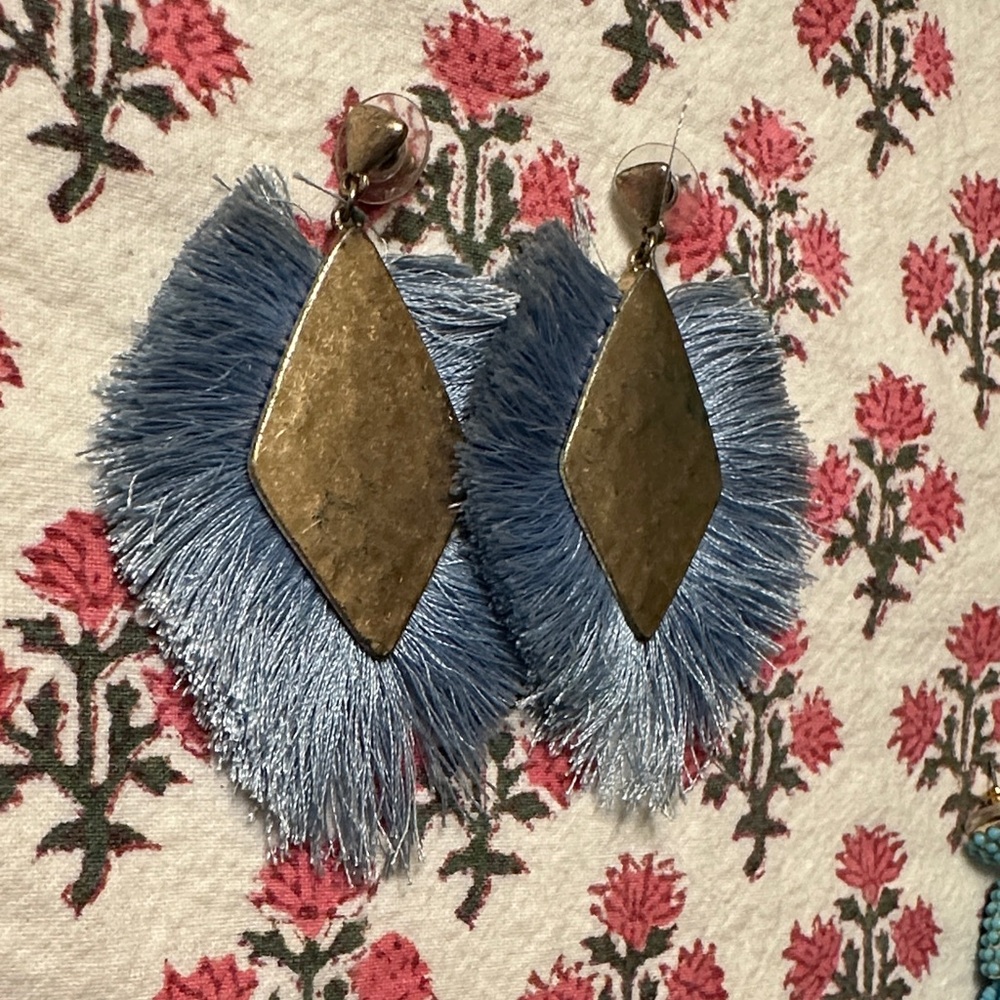Blue and Gold Fringe Earrings